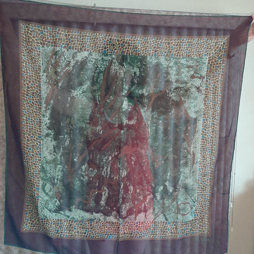 Silky sheer burgundy green square scarf 31"